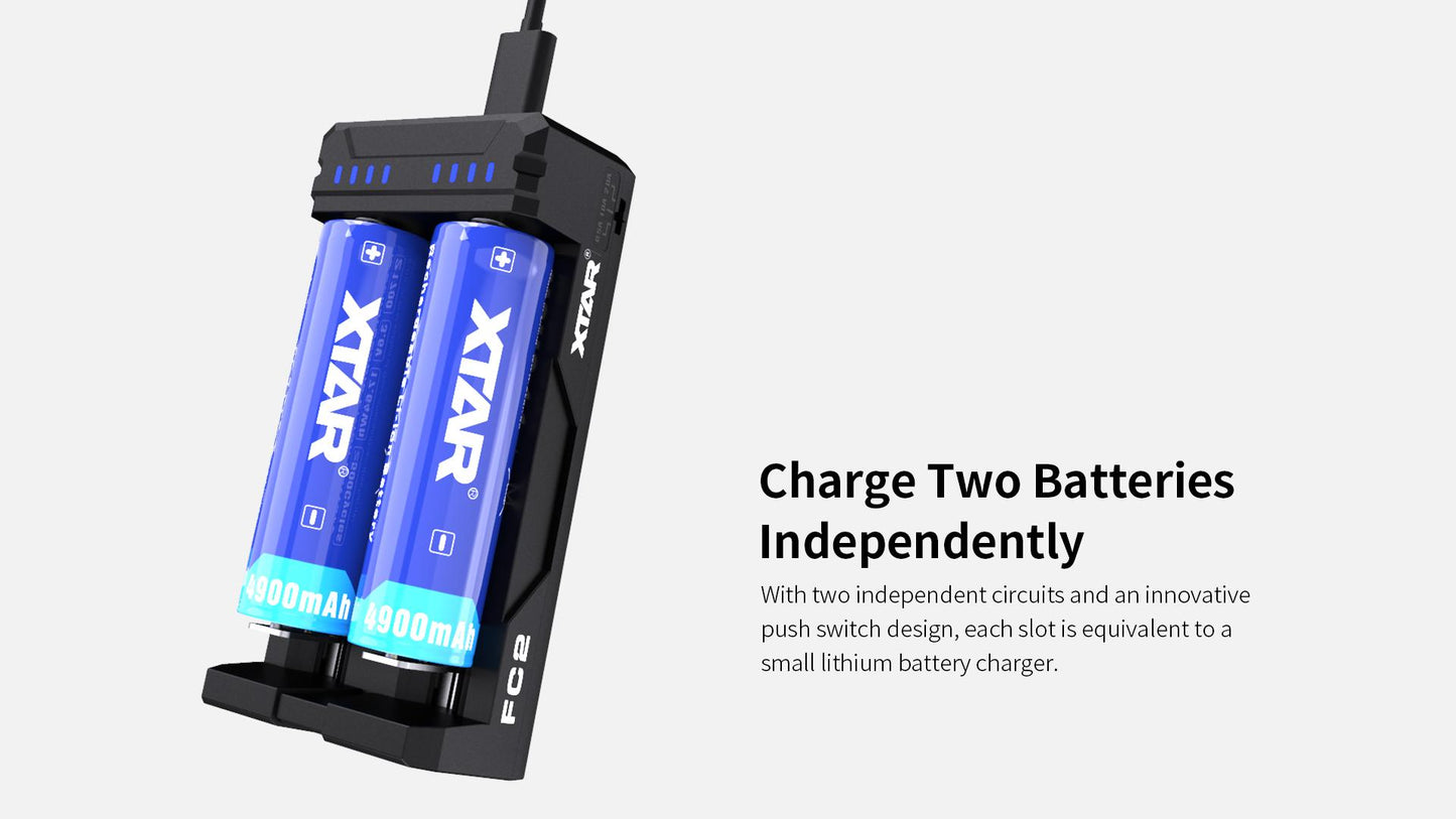 Xtar FC2 - Elektronisk lader for 2 batterier