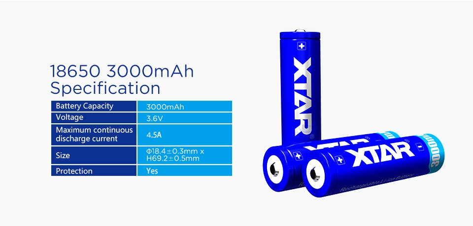 Xtar 18650 Litium Ion batteri 3000 mAh