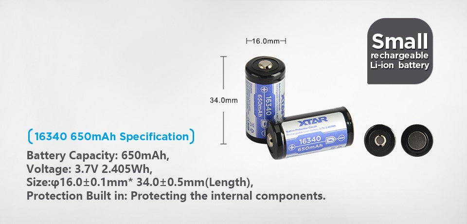 Xtar 16340 Litium Ion batteri 650 mAh